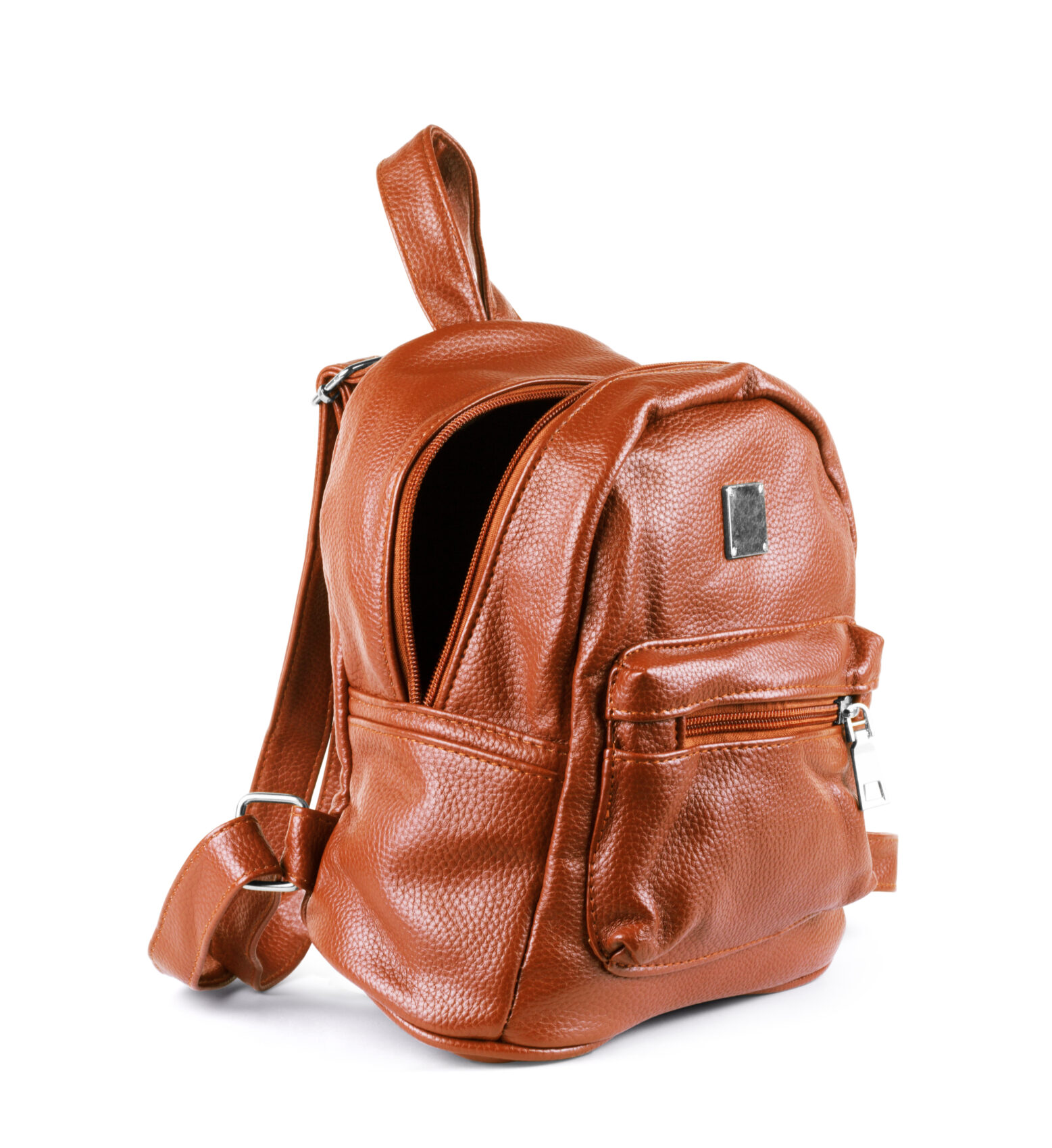 Brown leather backpack isolated on white